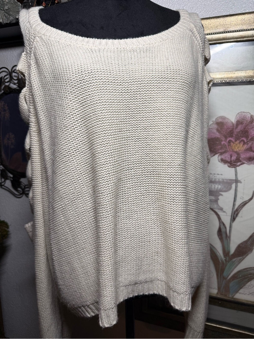 RUE21 PLUS Off Shoulder Cold Shoulder Open Ladder Knit Sweater Cream •Size 3X•